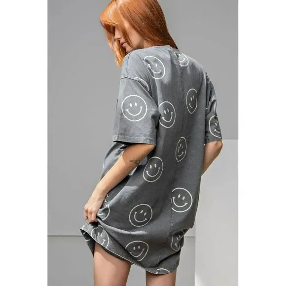 Easel Womens Smiley Happy Oversized Dress or Top in Black New S-L ED18210 - Picture 7 of 11